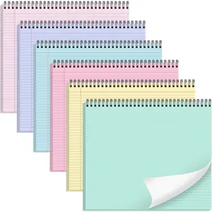 6 Packs 9.5" x 11" Landscape Note Pads, College Ruled Spiral Bound Notebooks, 40 Sheets Top Perforated Punched, 80GSM Lined Paper for School Office Home, Pastel Color