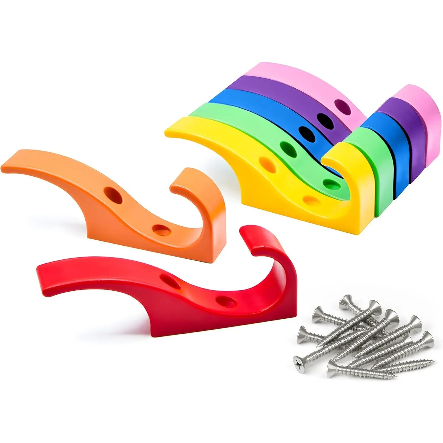 Heavy Duty Hooks for Hanging Coats, Jackets, Backpacks, Baseball Hats - Wall Mounted Rainbow Color Hangers for Kids, Perfect Hook for Classrooms, Bathroom Robes and Towels | Mini Hook 7-Pack