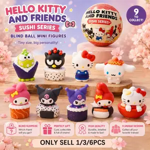 1/3/6PCS Sanrio Hello Kitty & Friends Sushi Mystery Pack, Official Licensed Blind Box Mini Figure, Blind Bag, Cute Desk Decor, Collectible Toy Gift