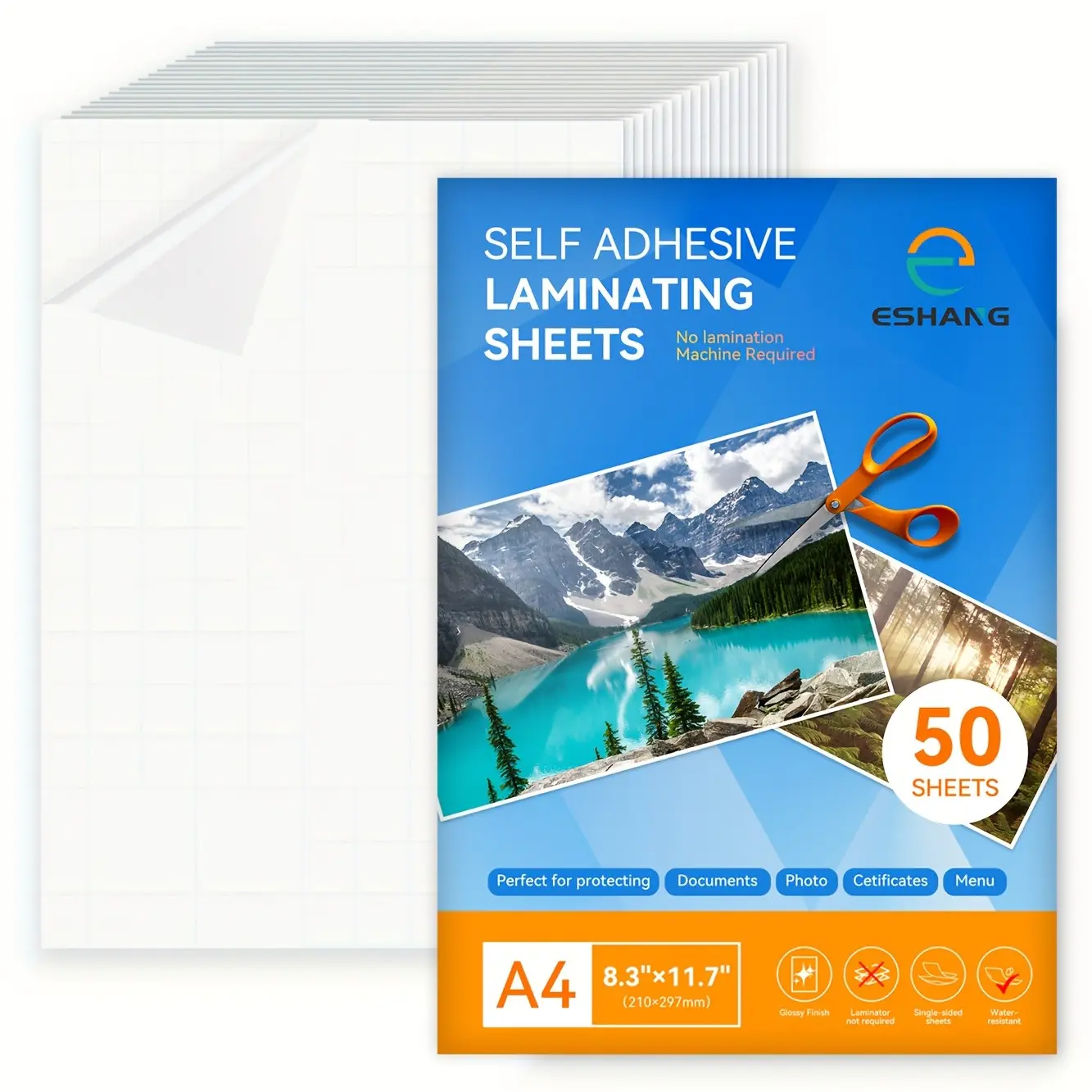 A4 Clear Glossy Self-Adhesive Laminating Sheets, 50 Sheets, No Machine Required, Photo Laminating, 21.08x29.72 Cm for Photos, Documents, Menu Protectors
