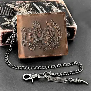 Vintage Dragon Leather Bifold Wallet Slim Biker Card Holder Money Wallet Purse