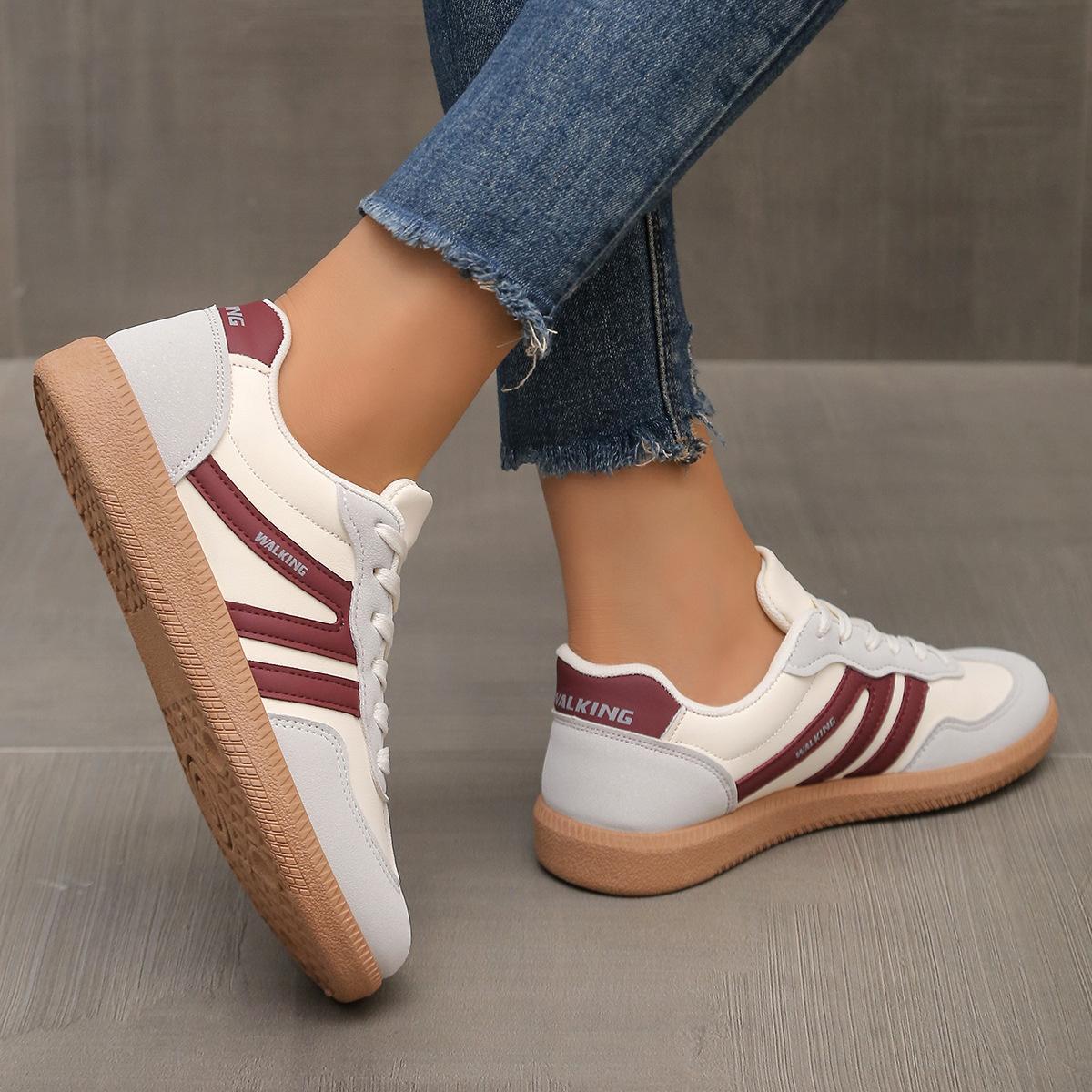 Women's Fashionable Patchwork Lace Up Low Top Casual Flat Sneakers , Casual Comfortable Sports Walking Shoes for Daily Wear, GAT Female All-match Round Toe Casual Shoes for Women & Girls SpringStatements