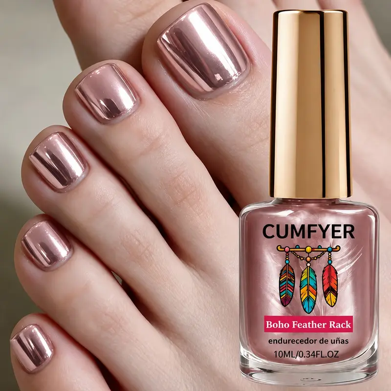 Glossy rose gold mirror nail polish, quick-dry and no baking needed, high-shine metallic finish, smooth application, suitable for hands and feet – rose gold color, perfect for work, dates, or parties, salon-quality nail service, Manicure