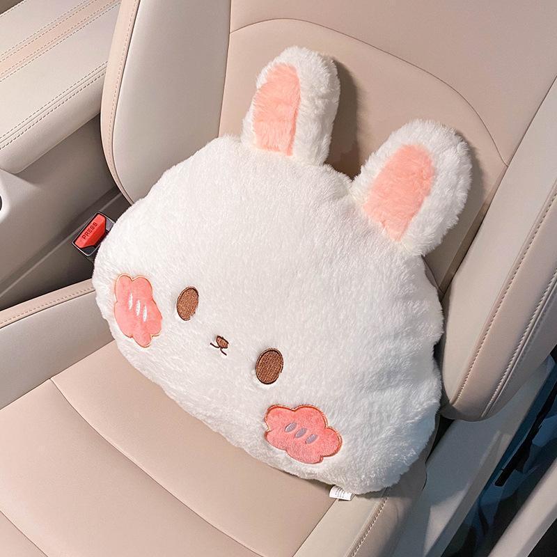 Plush Cartoon Panda/Rabbit Car Waist Neck Pillow Seat Cushion Sofa Office Rest Chair Pad Girl Women Lovers Car Interior Cute