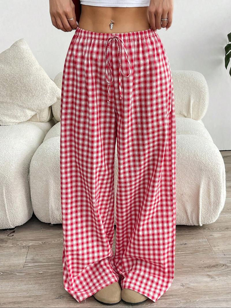 Women's Plaid Print Pants, Casual Comfy Trousers for Summer, Women's Bottoms for Daily Wear, Loungewear
