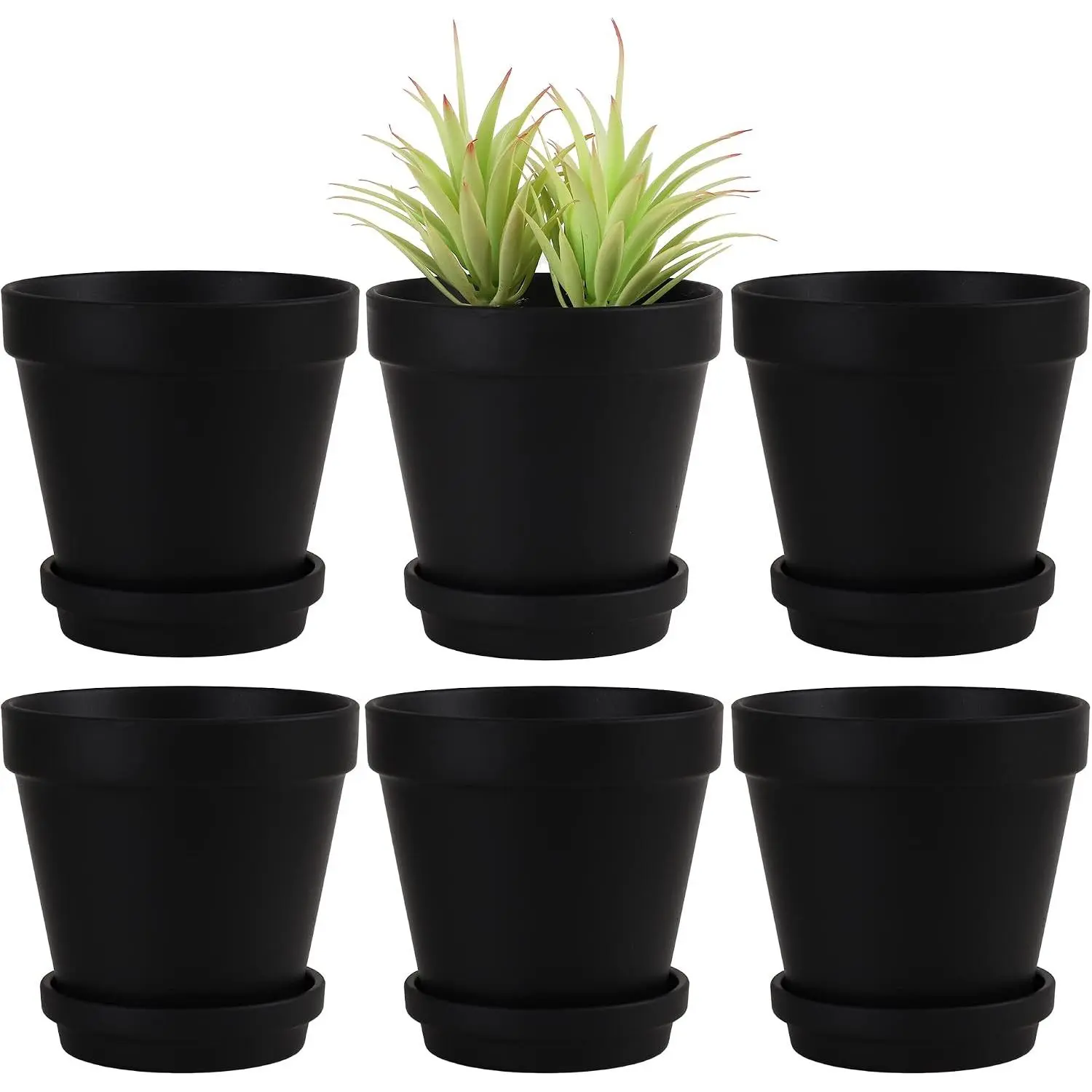 Large  Cotta Pots with - 6 Pack Large 6''  Cotta  Pot with Drainage Hole, Flower Pot with Tray, Terracotta Pot for Indoor Outdoor (Black)