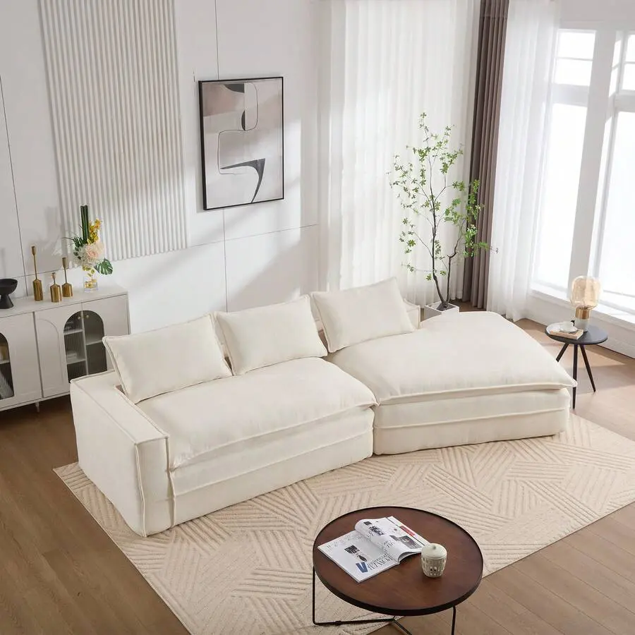 Modern Minimalist Modular Sectional Sofa with Reversible Chaise, Upholstered Cloud Couch for Living Room, L-Shaped Sleeper Sofa Set, Boneless Sofa with Deep Seats & Elasticity Sponge, Premium Polyester, Right/Left Facing Sectional, Space-Saving Furniture,