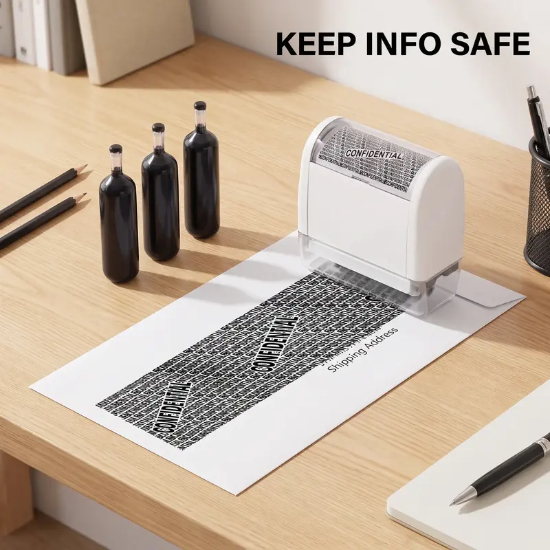 Wide Identity Theft Protective Roller Stamp, 1 Count Privacy Protection Roller Stamp with 3 Refillable Ink, Office Stationery & Supplies, Security Roller Stamp