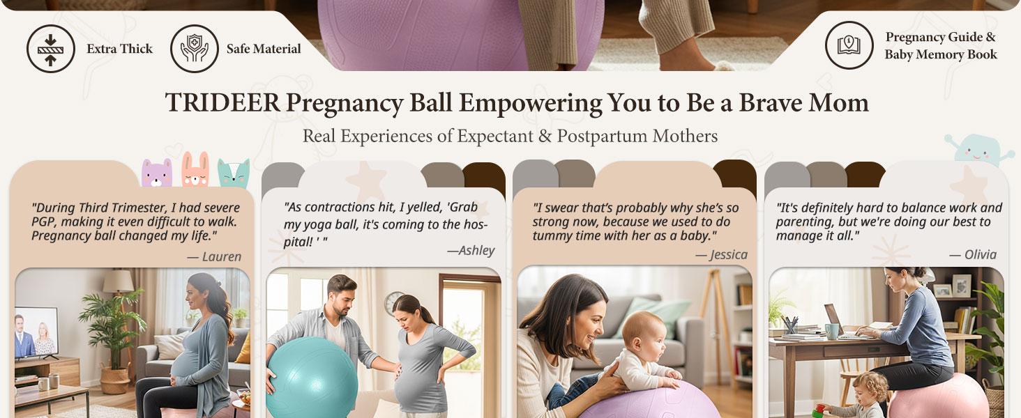 Trideer Pregnancy Birthing Ball - 1.7mm Extra Thick Yoga Ball for Maternity, Labor, Exercise, Physio, Recovery - Guide & Baby Memory Book Included - 440LB Anti-Burst & Non-Slip Stability
