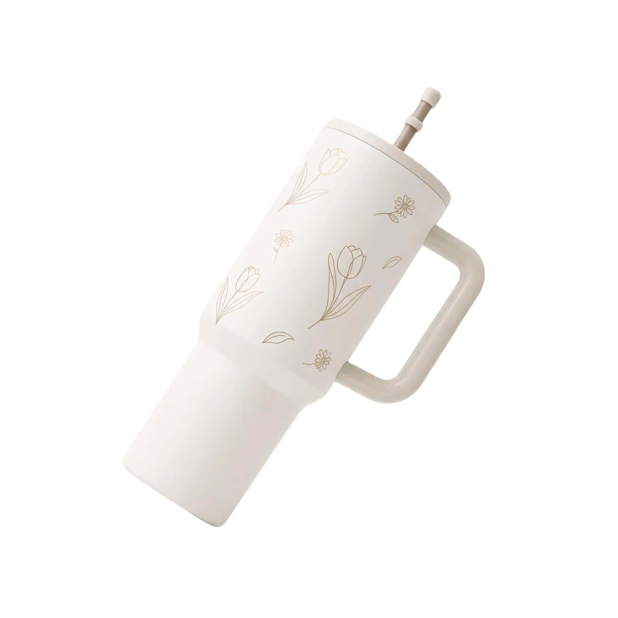 Elephant Flower Series 40oz Insulated Cup, 1200ML Stainless Steel Travel Mug, Leak-Proof Coffee Cup, Floral Design, Cold & Hot Insulation
