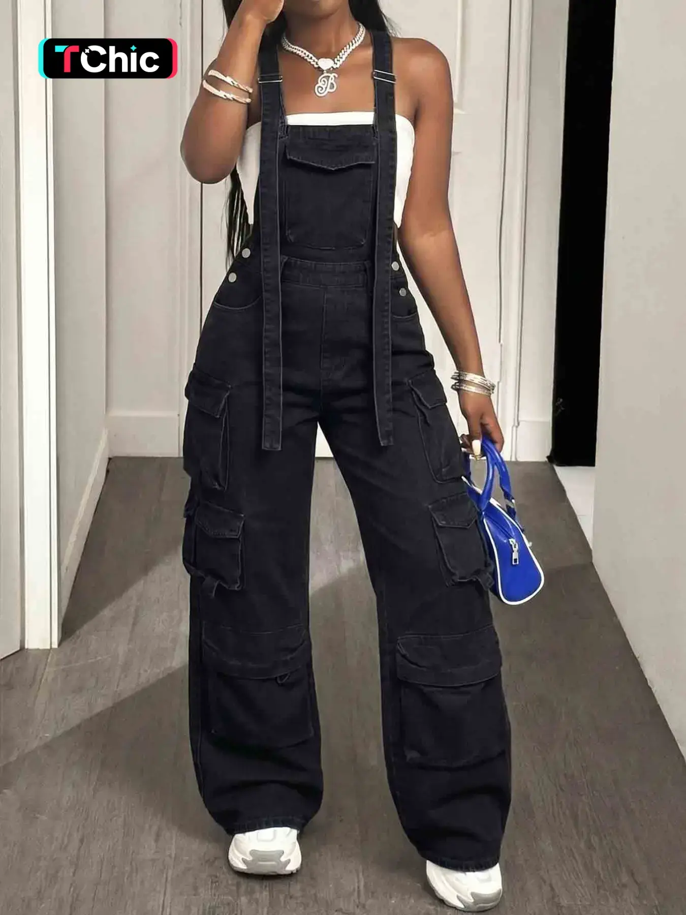 Women's Washed Adjustable Strap Cargo Denim Overalls, Casual Y2K 90s Utility Streetwear, Music Festivals, Campus Ootd, Brunch Dates