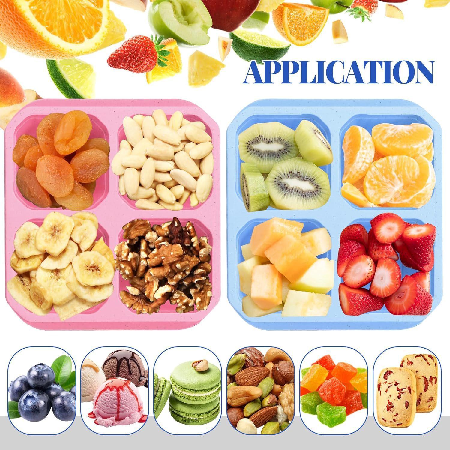 4-Piece Wheat Straw Four-Compartment Snack Boxes Reusable BPA-Free Lunch Bento Containers Stackable for School Work Travel with Cat Ears Lid & Sauce Holders - Cover 4-Piece Wheat Straw Four-Compartment Snack Boxes Reusable BPA-Free Lunch Bento Containers Stackable for School Work Travel with Cat Ears Lid & Sauce Holders - Cover