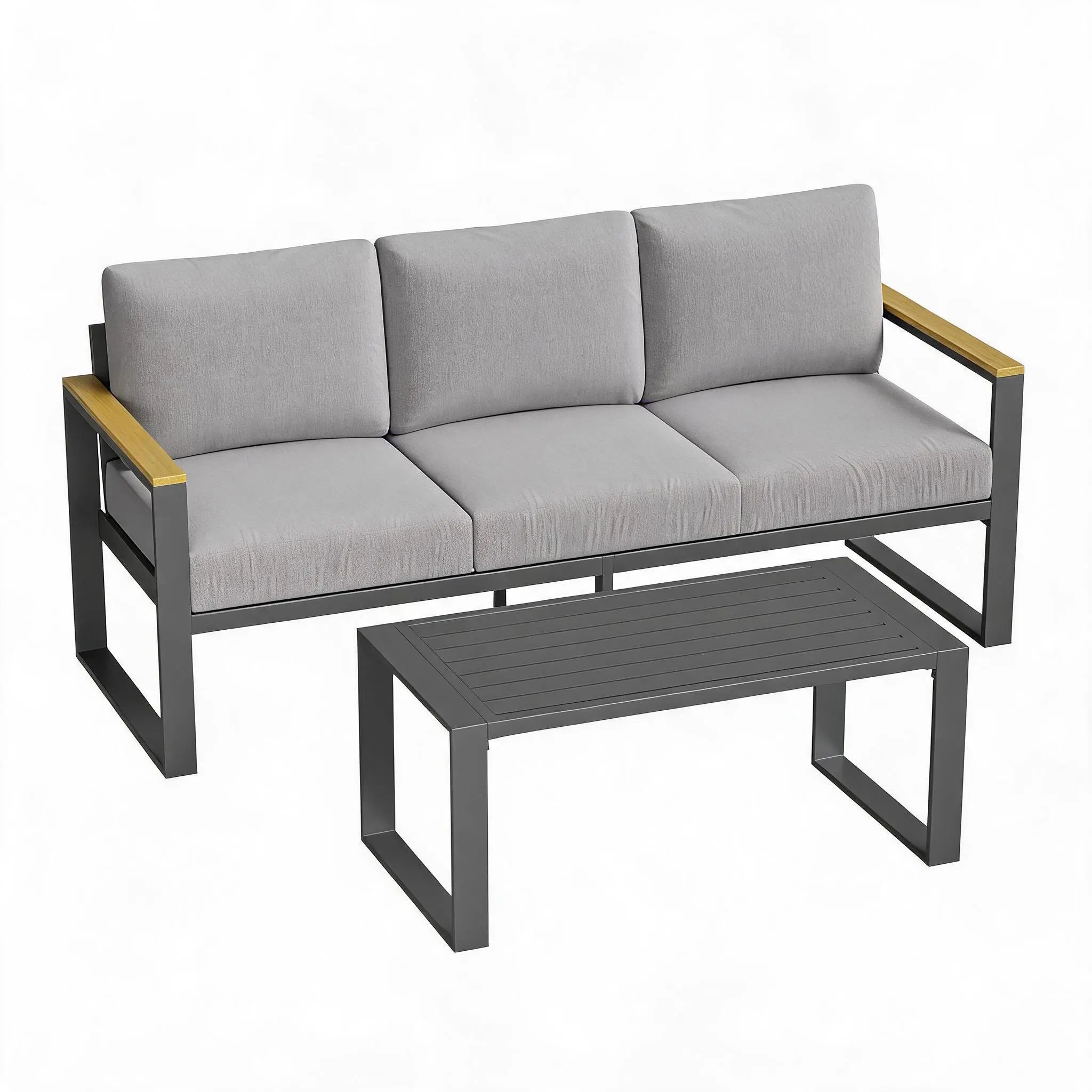 Aluminum Outdoor Patio Furniture – 1-Piece 3-Seat Sofa with Coffee Table & Washable Cushions for Balcony, Garden, Deck & Backyard
