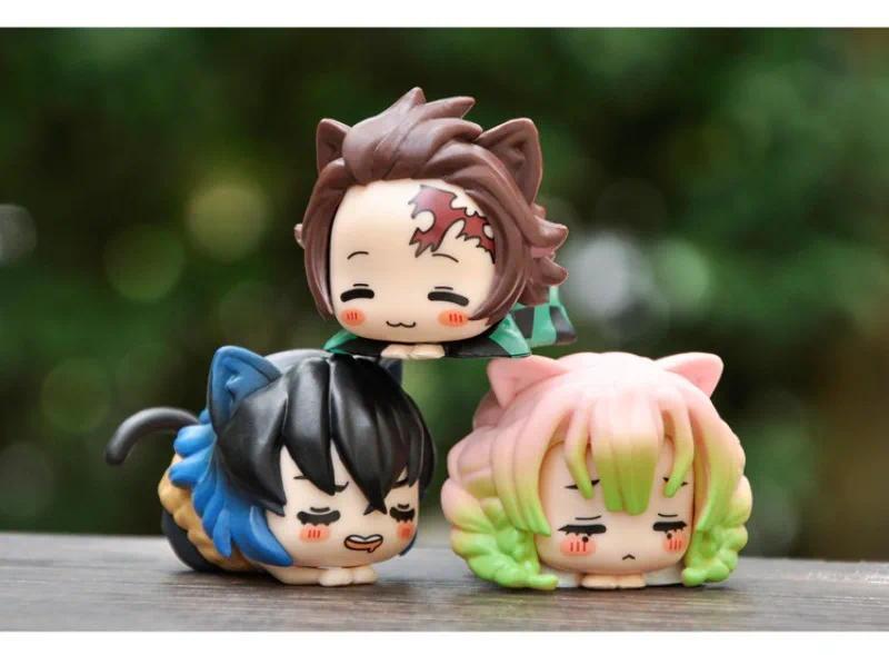 Demon Slayer: Cat Ears Figure Pose Model Table Decoration Cute Q Version Furniture Decoration Collectible Gift