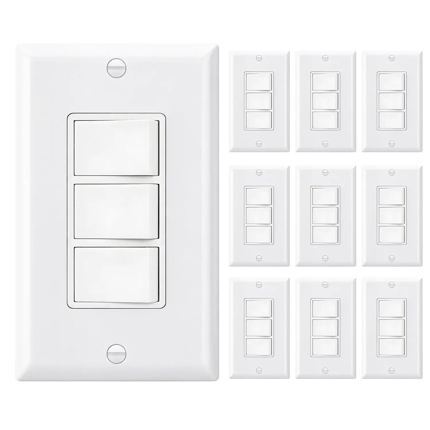 Triple Rocker Decorator Rocker Switch for Modern Home Decor, 15A 120V UL Certified, for Indoor Use to Control Lights