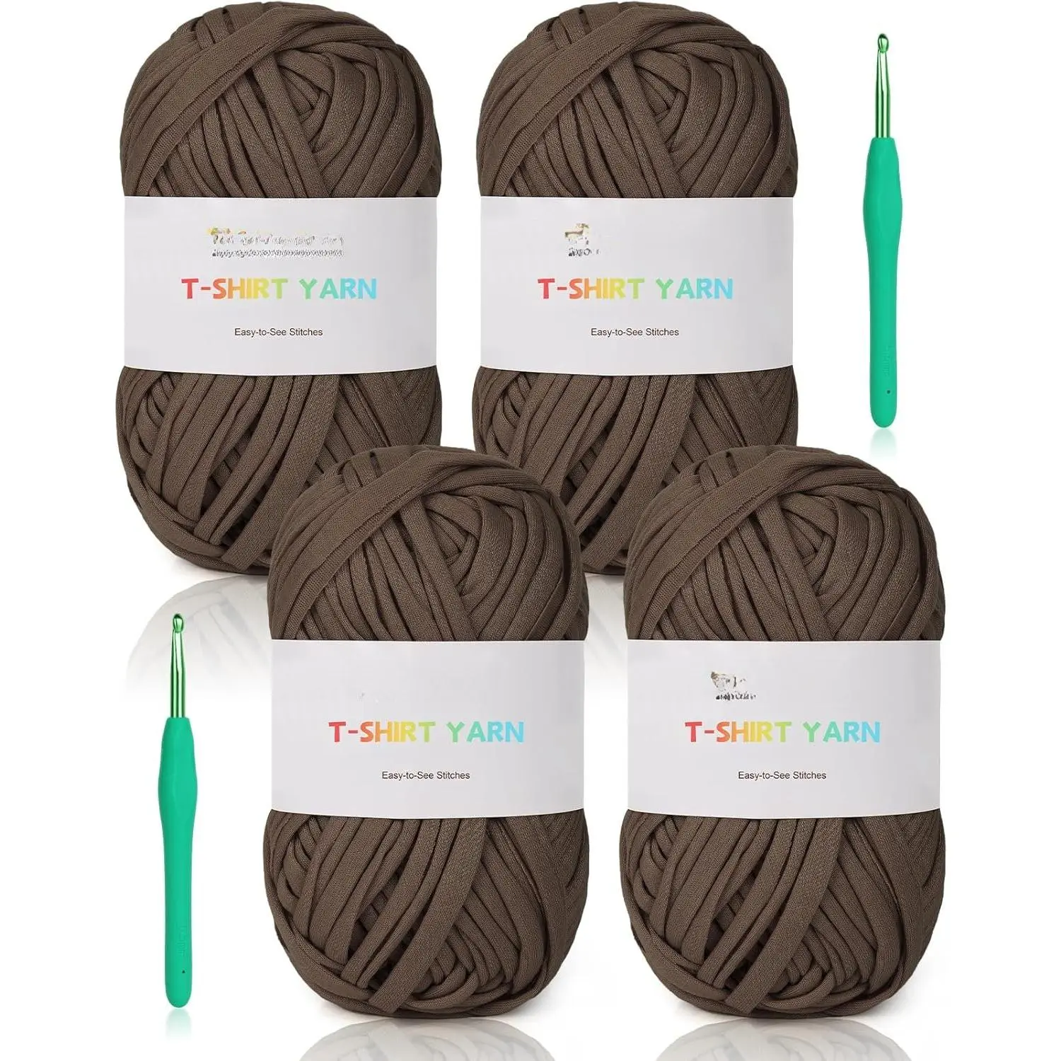 T-Shirt Yarn -  Elastic Fabric Crochet & Knitting Kit, 400g, 130yds - Thick Spaghetti Yarn for  Bag & Basket Cushion Crocheting Projects,  Decor (Brown)