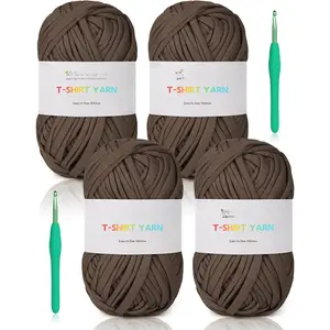 T-Shirt Yarn -  Elastic Fabric Crochet & Knitting Kit, 400g, 130yds - Thick Spaghetti Yarn for  Bag & Basket Cushion Crocheting Projects,  Decor (Brown)