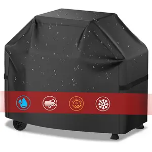 Grill Cover, 58 inch BBQ Gas Grill Cover for Outdoor Grill, Waterproof, Anti-UV, Rip-Proof, Fade Resistant Material, Barbecue Cover with Hook-and-Loop Straps & Adjustable Hem Drawstring, Black