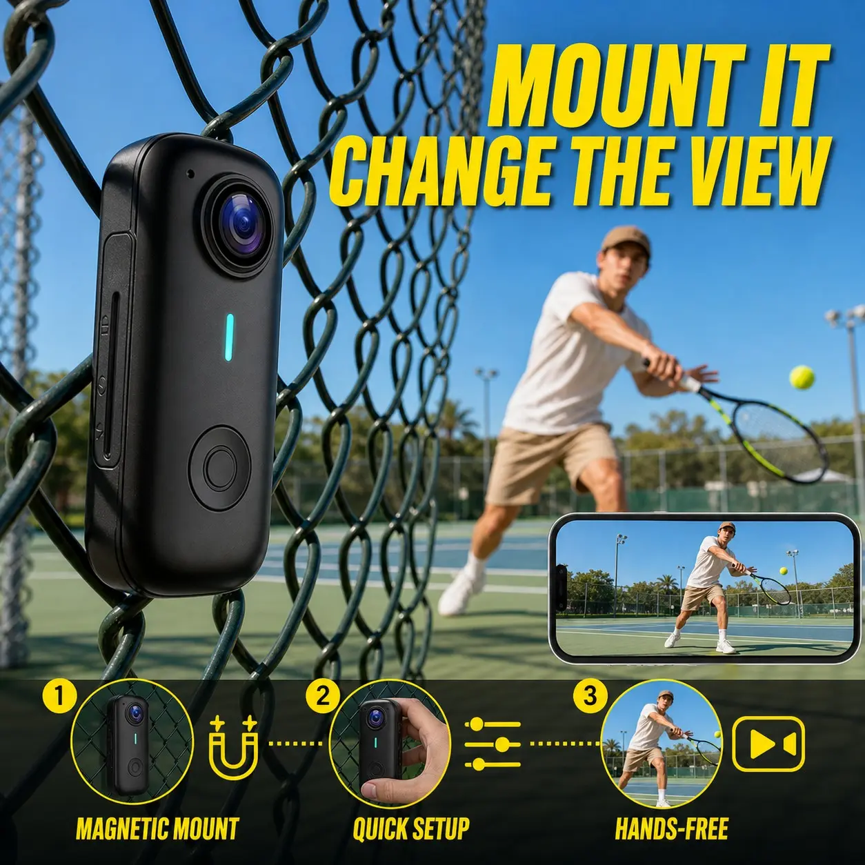 Wearable Body HD Camera Portable Magnetic Clip On Mini Action Camera Content Creator Camera With WiFi Connection to Phone PC Loop Playback Photo Video Mode Lightweight Recorder Suitable for All Kinds of Outdoor Sports Travel Daily Documentation