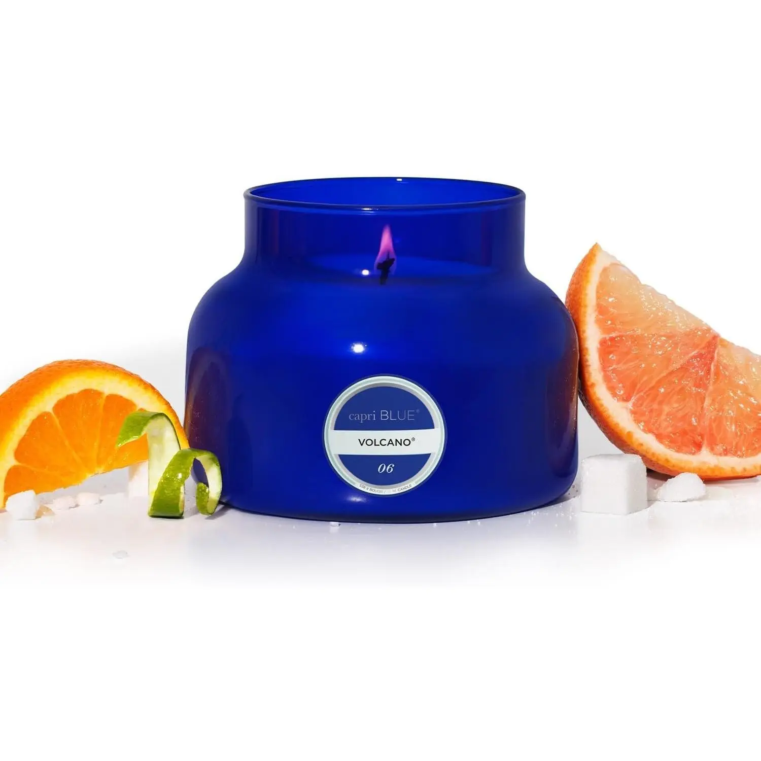 Volcano Scented Candles - 19oz Luxury Glass Container Candles, Soy Wax Blend, Blue, Tropical Fruit & Sugared Citrus Scent, for Home Room Decor