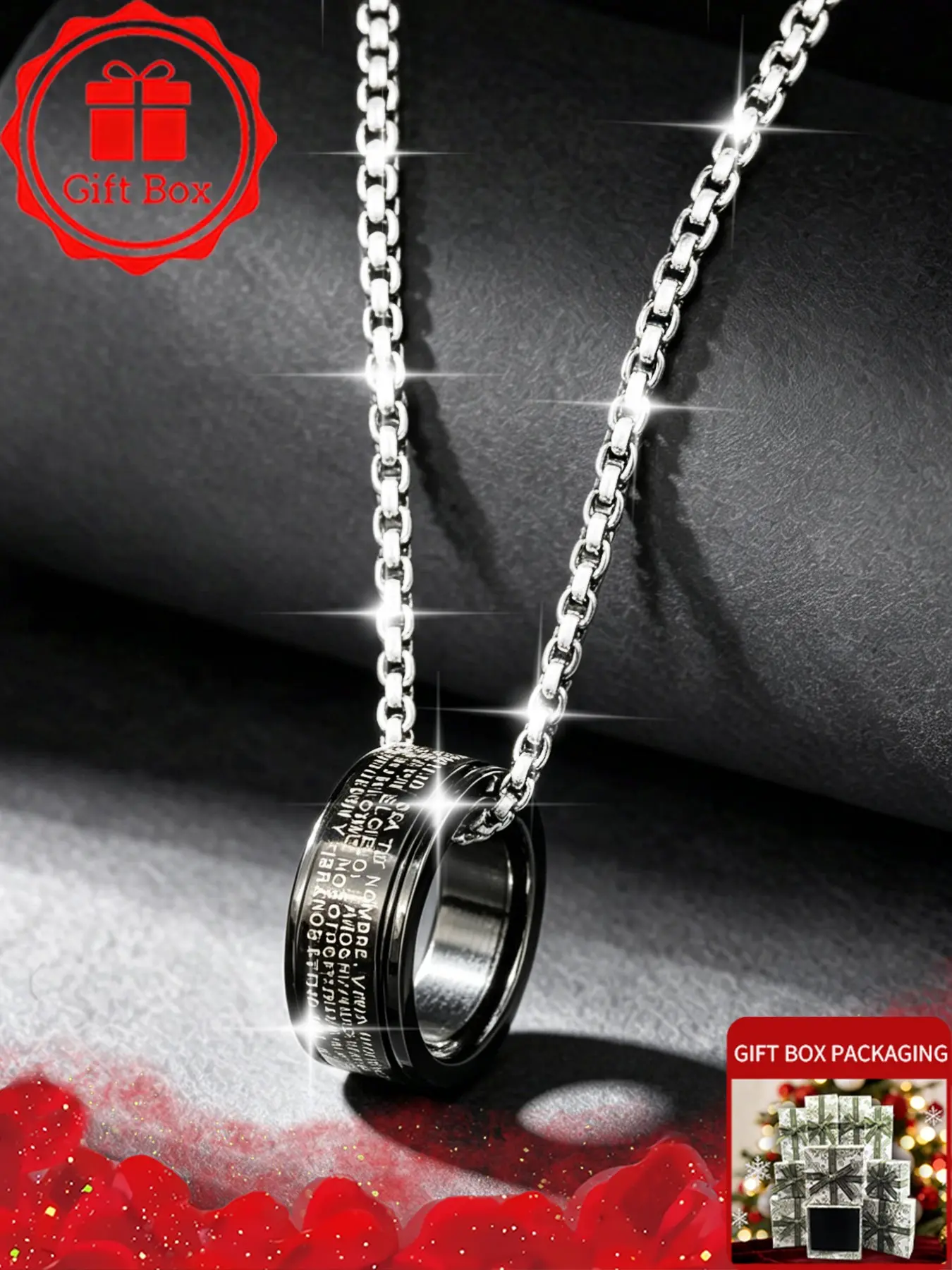 Aesthetic Gothic Cylinder Necklace with Gift Box, Vintage Silver Barrel Ring Pendant Choker, Punk Box Chain Jewelry for Men Women, Unisex Cyberpunk Outfits Accessories, Birthday Christmas Valentine Graduation Gift Present for Boyfriend Son Husband Her