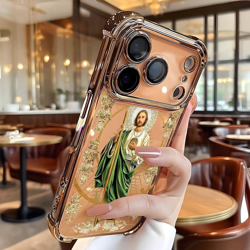 St. Jude Pattern Phone Case , Electroplated Cover with Airbag Shockproof Soft TPU Cover Suitable for IPhone X 11 12 13 14 15 16 17 Pro Max Plus Air San Judas