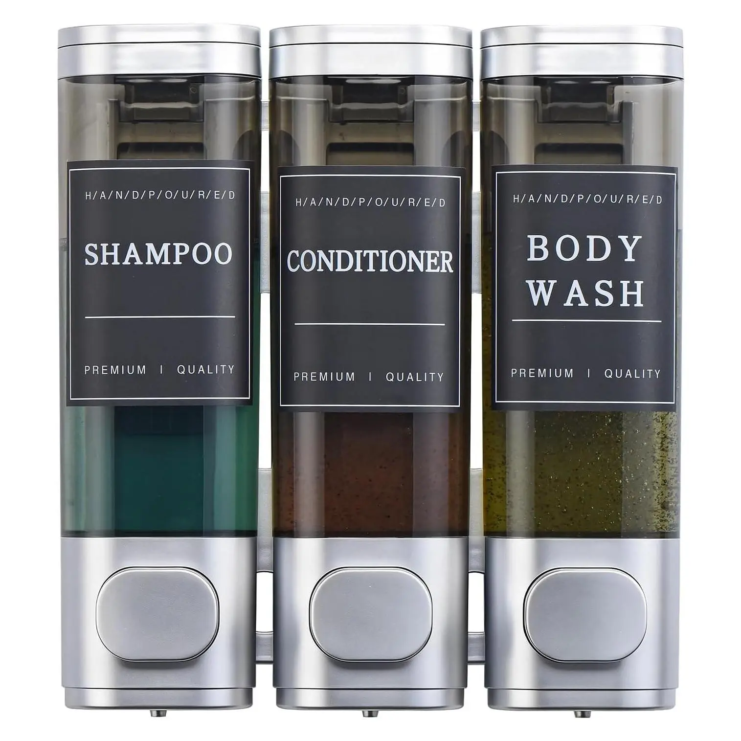 3 Chamber Shower Soap Dispenser Wall Mounted No Drill, Leak-Proof Shampoo and Conditioner Dispenser for Bathroom & Hotel, 1050ML High Capacity for Thick Liquids, SilverGift