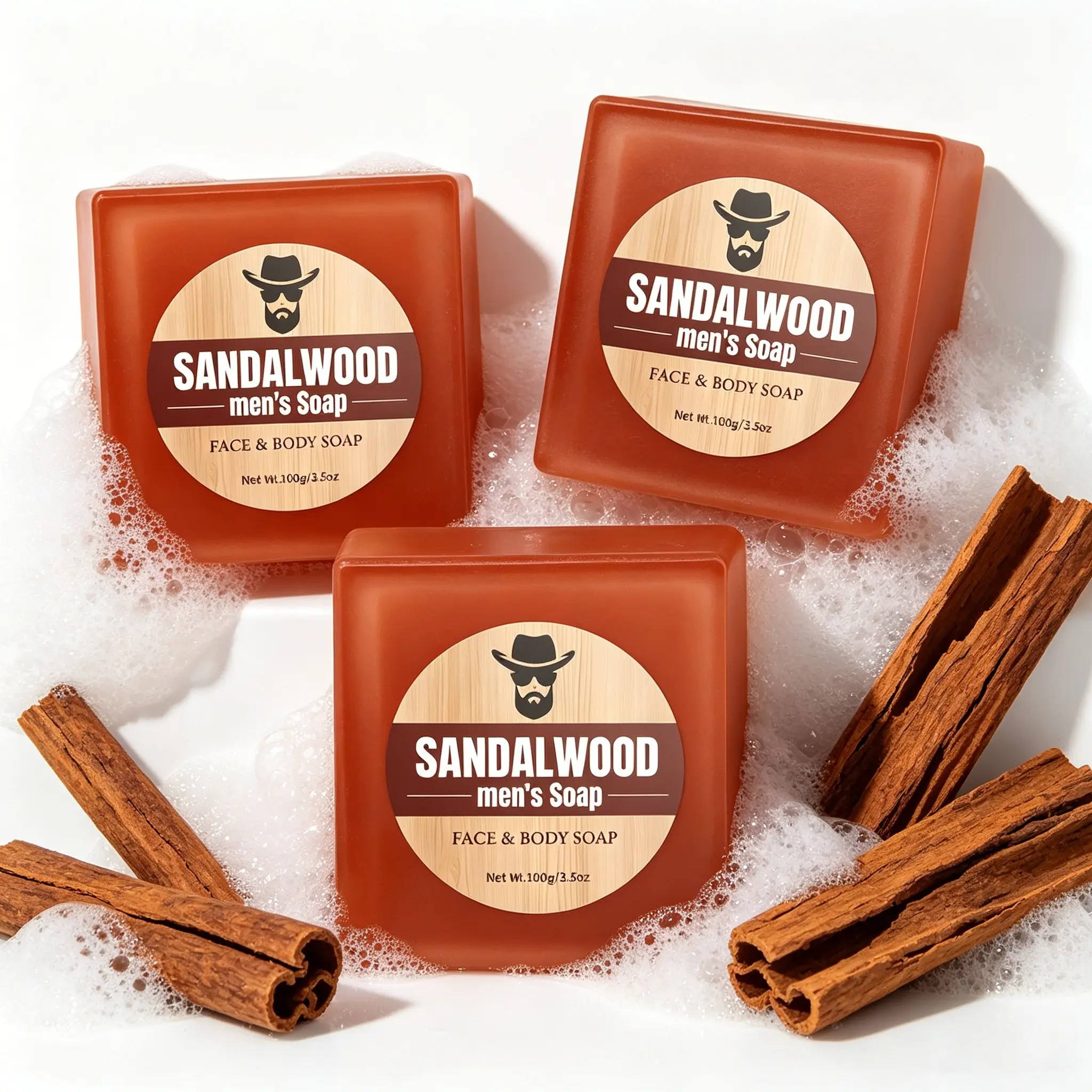 3Pcs- Sandalwood Men's Soap, Sandalwood Bar Soap, Man Soap, Sandalwood Soap For Men,Contains Sandalwood Oil, Shea Butter, Fresh Fragrance, Moisturizing The Skin. 100 G- Sandalwood Oil Soap For Men, Suitable For Use Before Dates