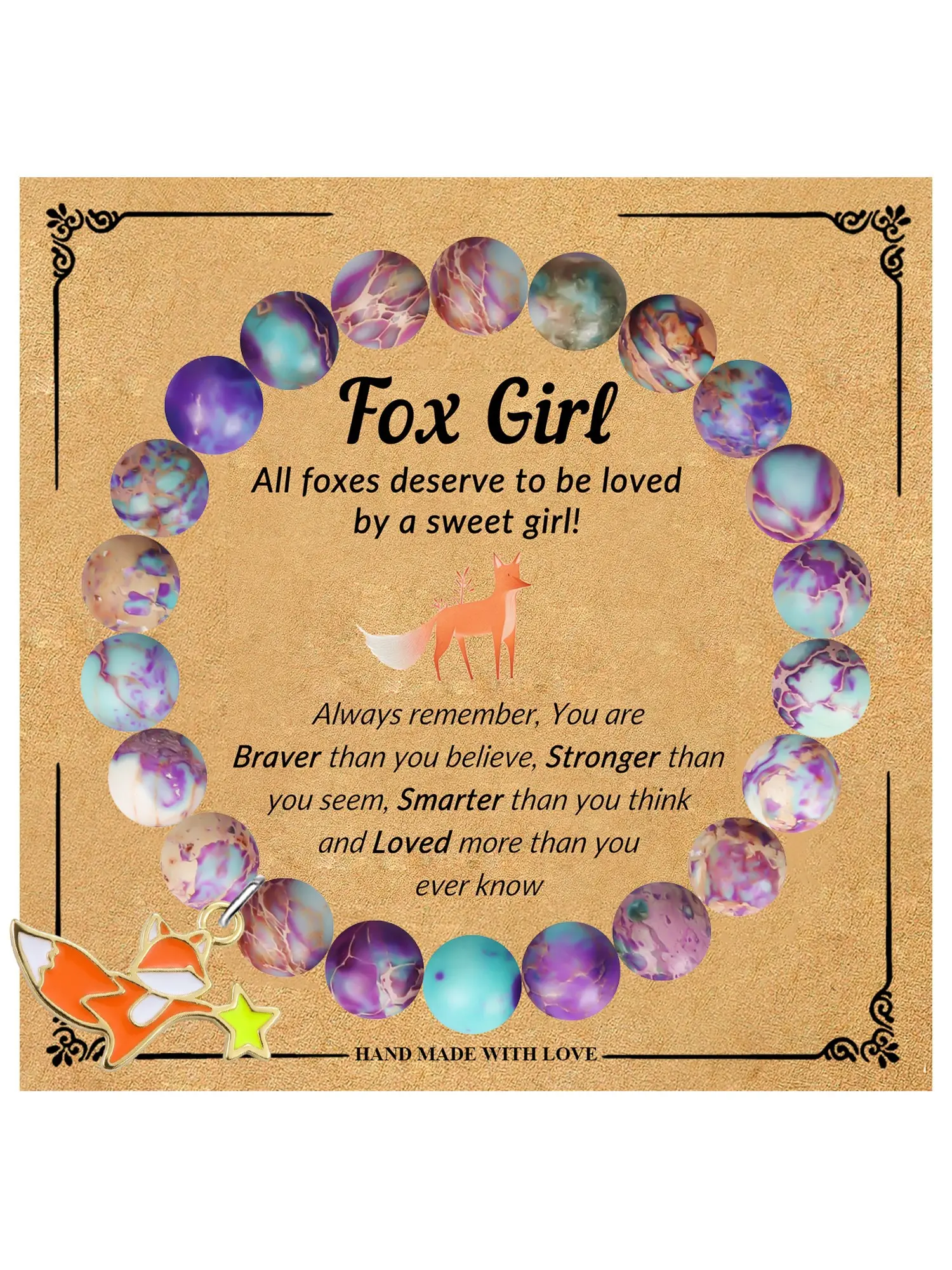 Charm Women's Bracelet with Fox Pendant, Stretch Beaded Bracelet, Boho Style, Perfect Gift for Birthday, Back to School, Family Gifts