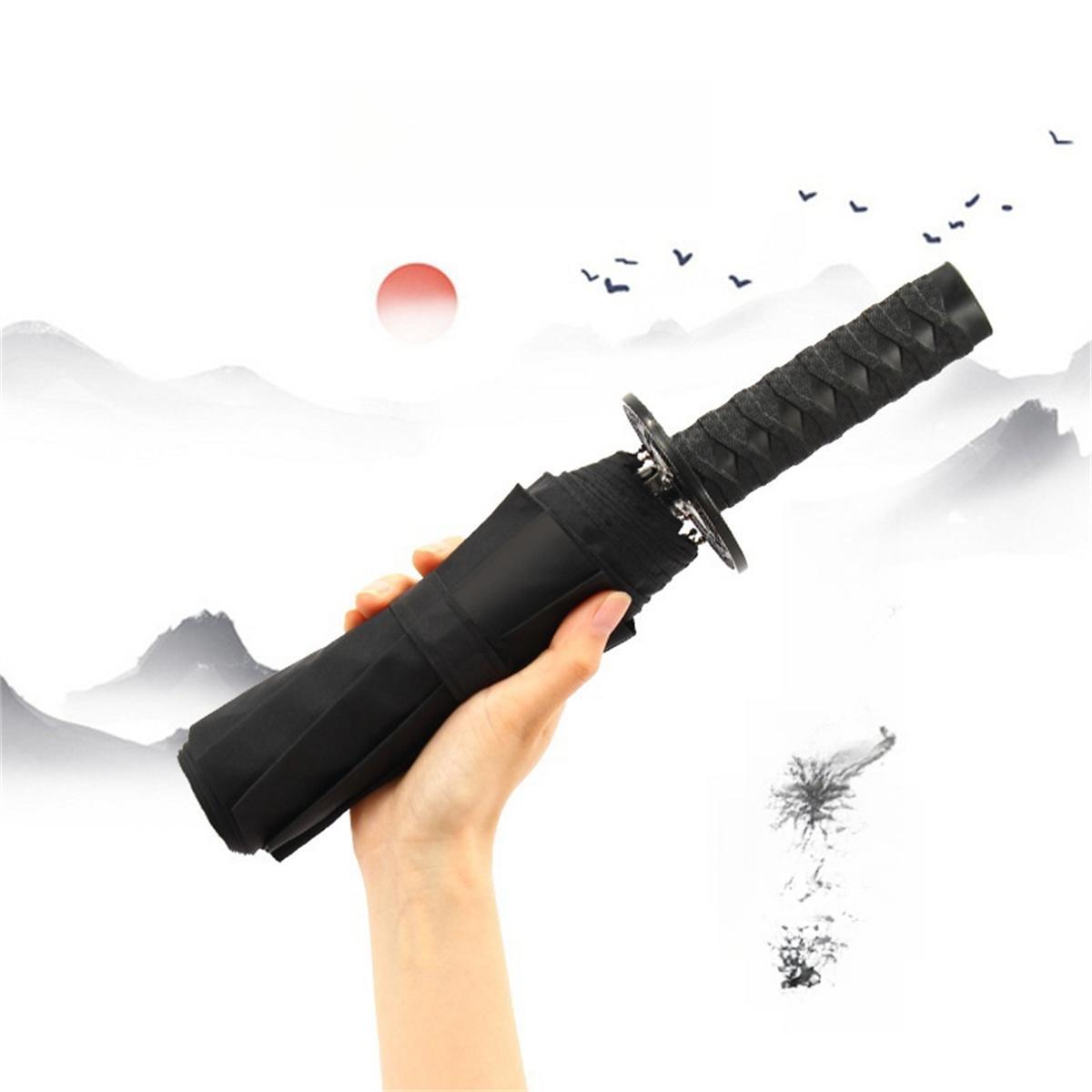 Samurai Handle Design Folding Manual Umbrella, Vintage Portable Windproof Rainproof Umbrella for Outdoor Travel, Durable and Compact for All Weather Conditions