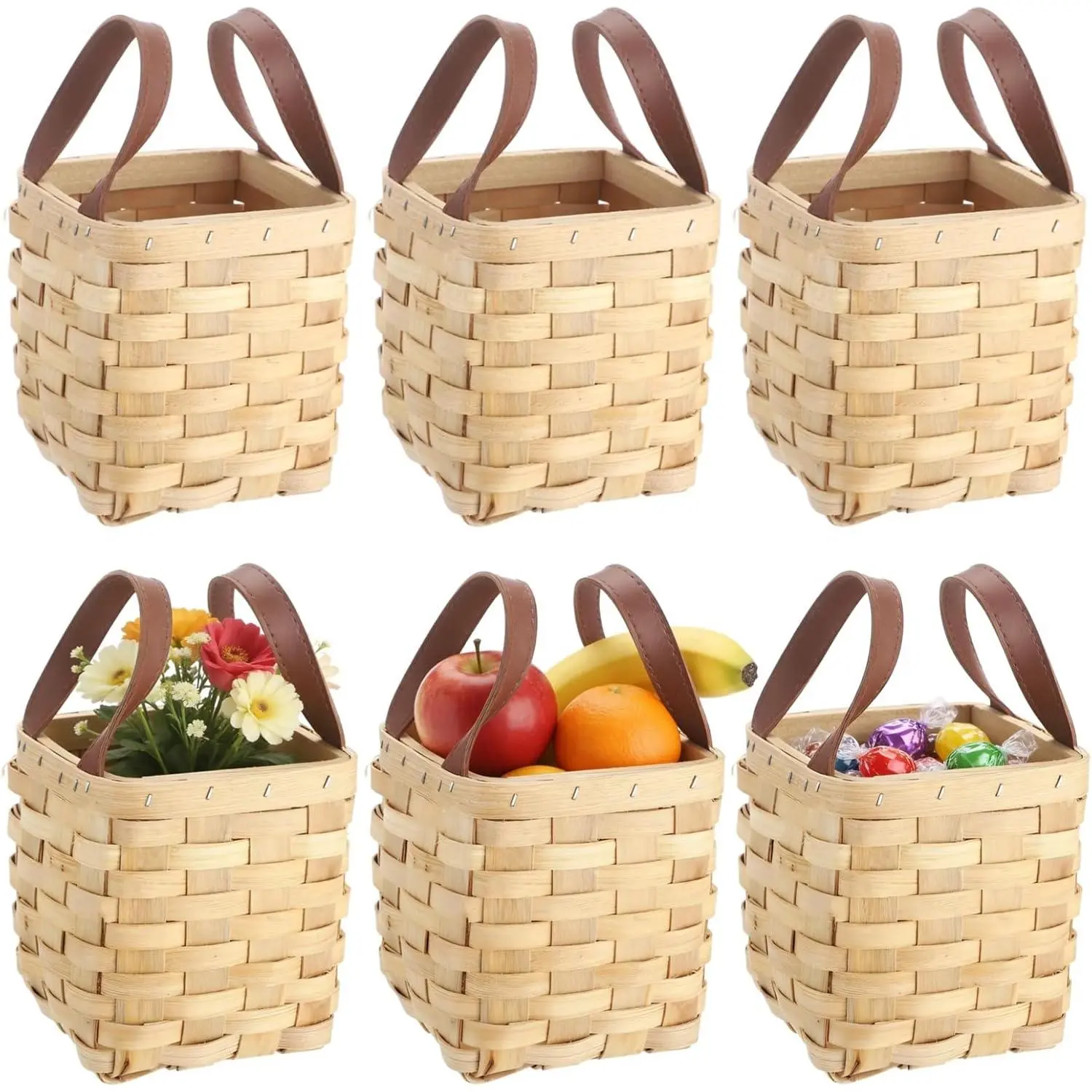 6 Pack Small Wicker Basket with Handle, Rustic Decorative Mini Gift Baskets