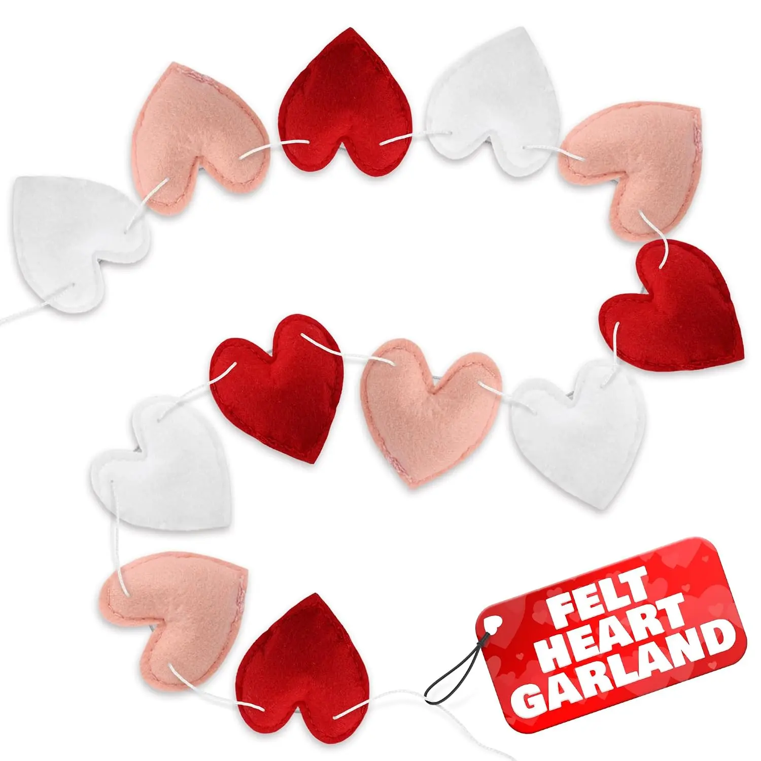 Felt Heart Garland Decorations, Adjustable 7.3 Ft, 16 Sliding Hearts | Slides Along the String to Space Out Evenly - for Mantels, Fireplaces, Walls and Shelves | a Soft Felt  Banner Decor