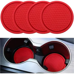 Car Cup Coaster, 4PCS Universal Non-Slip Cup Holders Embedded in Ornaments Coaster, Car Interior Accessories, Red