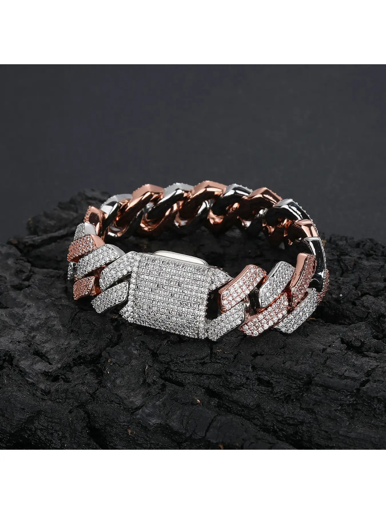 20mm Rose Gold With Silver Plated Cuban Link Chain Hip Hop Iced Out Diamond Bracelet Necklace Fine Jewelry Cuban Link Bracelets for Men Women