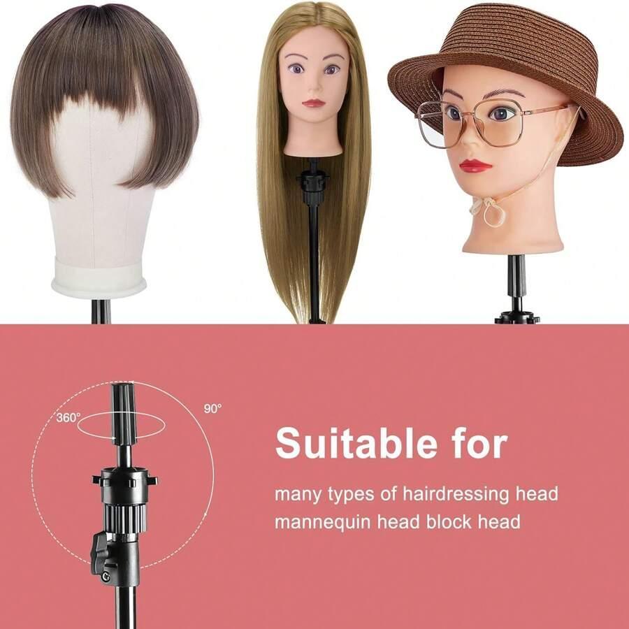63 Inch Mannequin Head Stand, Foldable Wig Stand Tripod, Adjustable Wig Head Stand with Set for Wig Making, Hair Styling Accessories, Hair Products