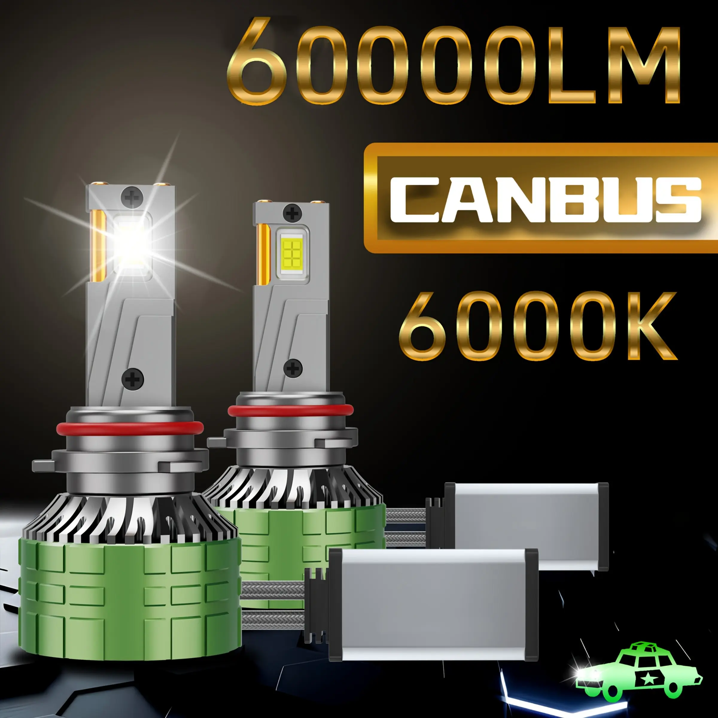 Heyword 2pcs H1 H3 H4 H7 LED Canbus H8 H11 9005 Hb3 9006 Hb4 9012 Hir2 Turbo Fan LED Car Light, 160w 60000lm 6500k Light