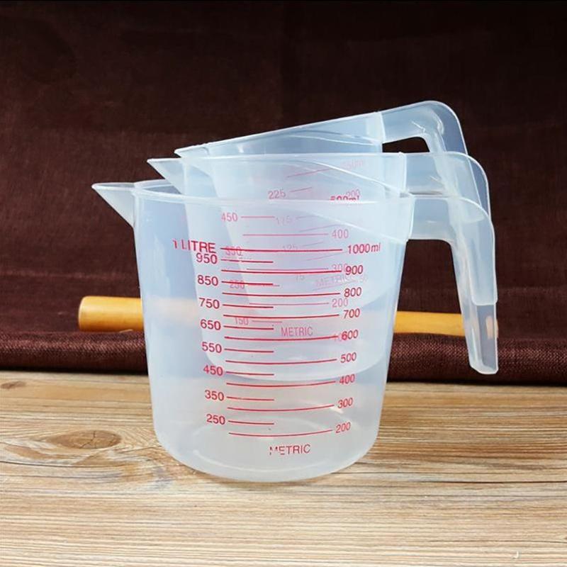 3-Pack Plastic Measuring Cups Set with Spout, Stackable BPA-Free Transparent Beakers with Red Measurements for Kitchen Baking & Liquid Measuring - 8.45oz, 16.91oz, 33.81oz Capacity