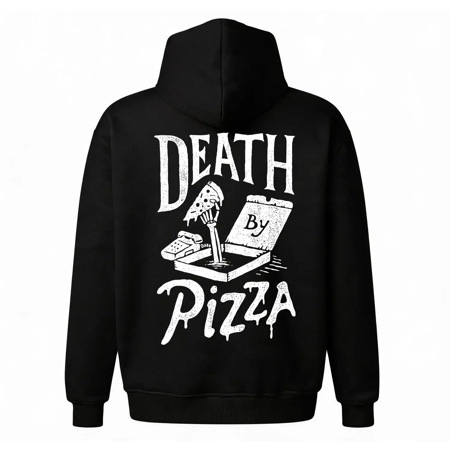 "Death By Pizza" Hoodie, Oversized Y2K Food Lover Sweatshirt, Vintage 90s Graphic Pullover, Cozy Fleece Unisex Top, Funny Pizza Meme Outfit, Unique Gift for Pizza Addict Friend