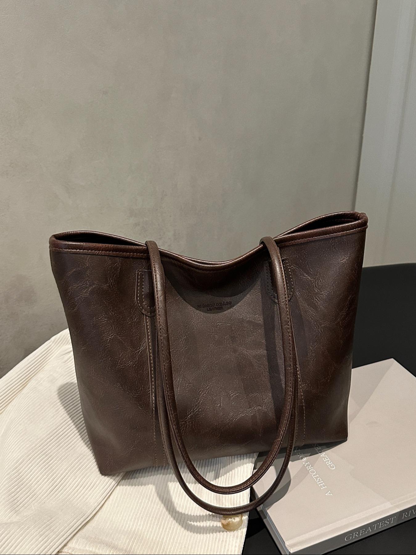 Fashionable Retro Shoulder Bag, Large Capacity Commuter Travel Tote, Pu Tote Satchel, Simple Versatile Design, High-Quality Material