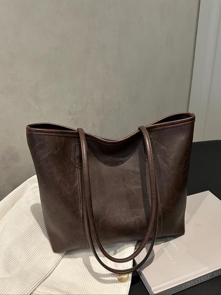 Fashionable Retro Shoulder Bag, Large Capacity Commuter Travel Tote, Pu Tote Satchel, Simple Versatile Design, High-Quality Material
