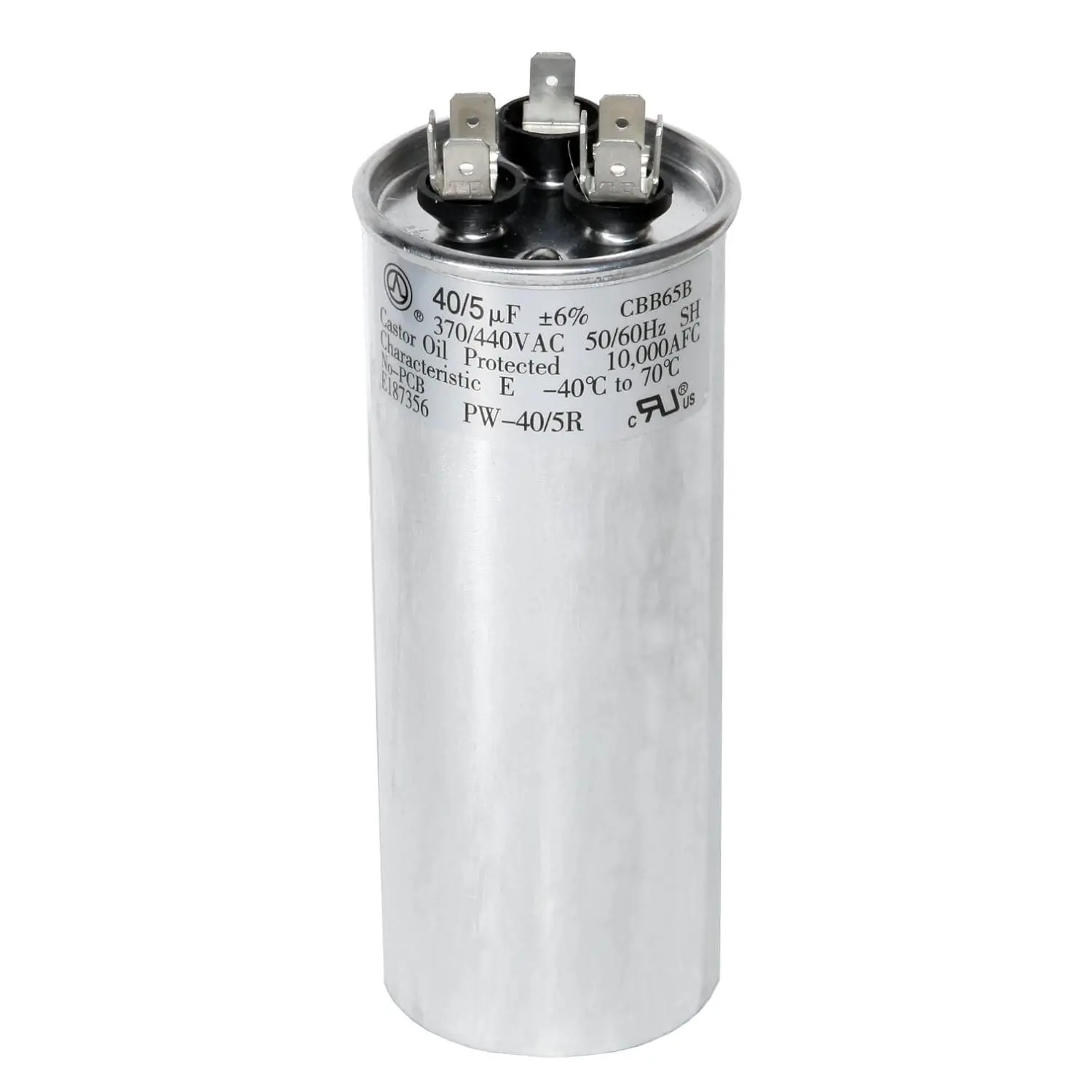 40 + 5 MFD uf 370 VAC or 440 Volt Dual Run Round Capacitor PW-40/5/R for Condenser Straight Cool or Heat Pump Air Conditioner 40/5 Micro Farad