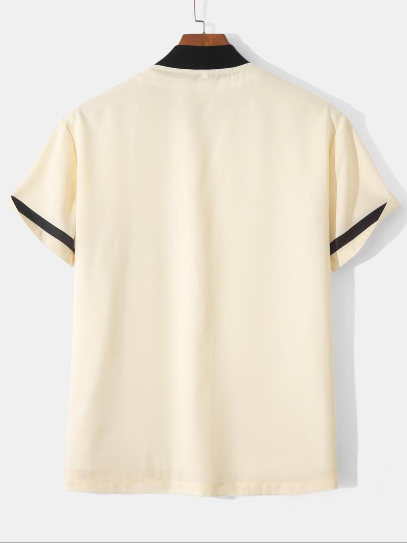 Men's Letter Print Baseball Collar Shirt, Regular Fit Casual Short Sleeve Top for Summer, Men's Clothes for Daily Wear, Menswear, Sports Top, Sportswear Clothing, Vintage Basketball Jersey