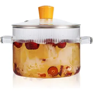Glass Simmer Pot for Stove Top Potpourri, 1.8L(60 OZ) Clear Cooking Pots with Lids and Handles, Ribbed Glass Saucepan with Cover for Tea, Pot and Pan Cookware Saucepan Set