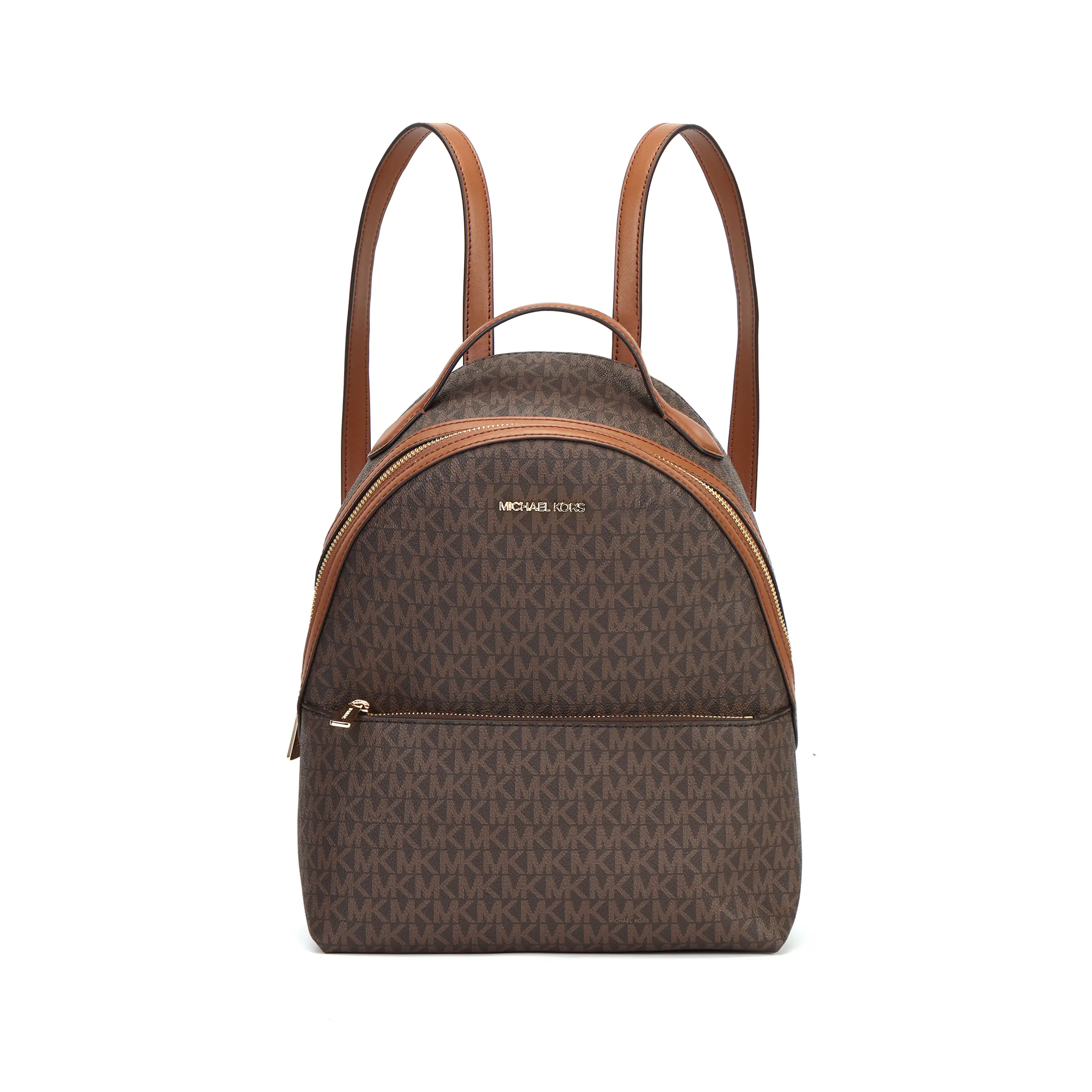 Michael Kors MK Sheila Classic Monogram Coated Canvas Backpack – Women’s Medium Gold-Tone Logo Zip Closure in Brown