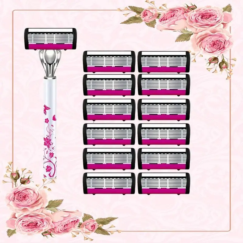 Luxury Razor Set with Six-Layer Blade System, Includes Handle and 12 Replacement Blades, Ergonomic Design, Perfect Gift for Men