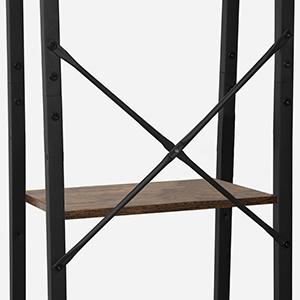 Ladder Shelf, Bookshelf Bookcase, Freestanding Corner Storage Shelve with 2 Hooks for Home Office, Living Room, Kitchen, Bedroom, Industrial, 11.8" D x 13.4" W x 63" H, Rustic Brown