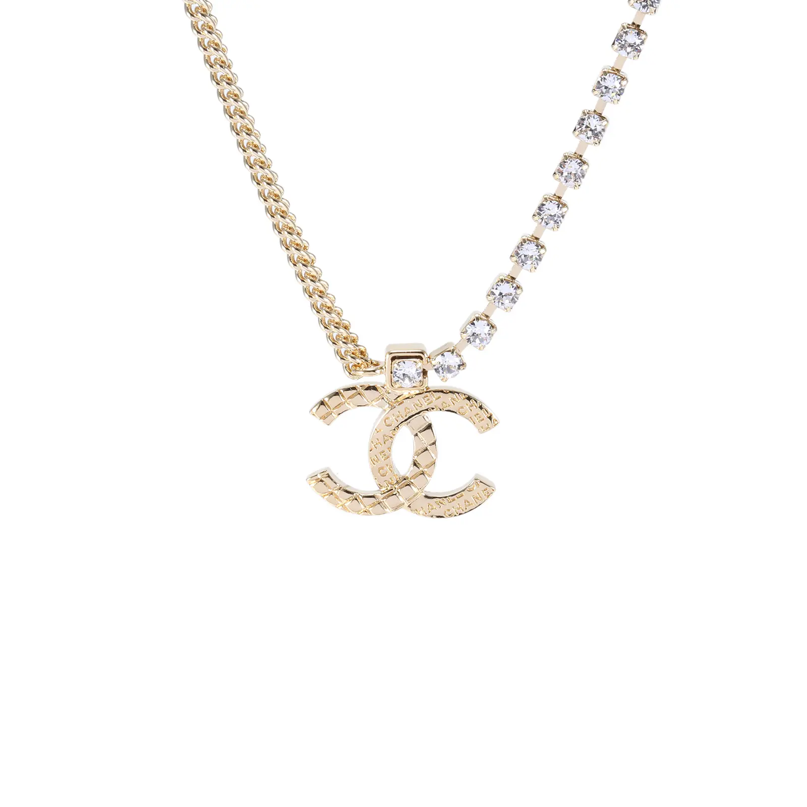 Pre-owned CHANEL 24P embossed double C rhinestone NECKLACE P226359913
