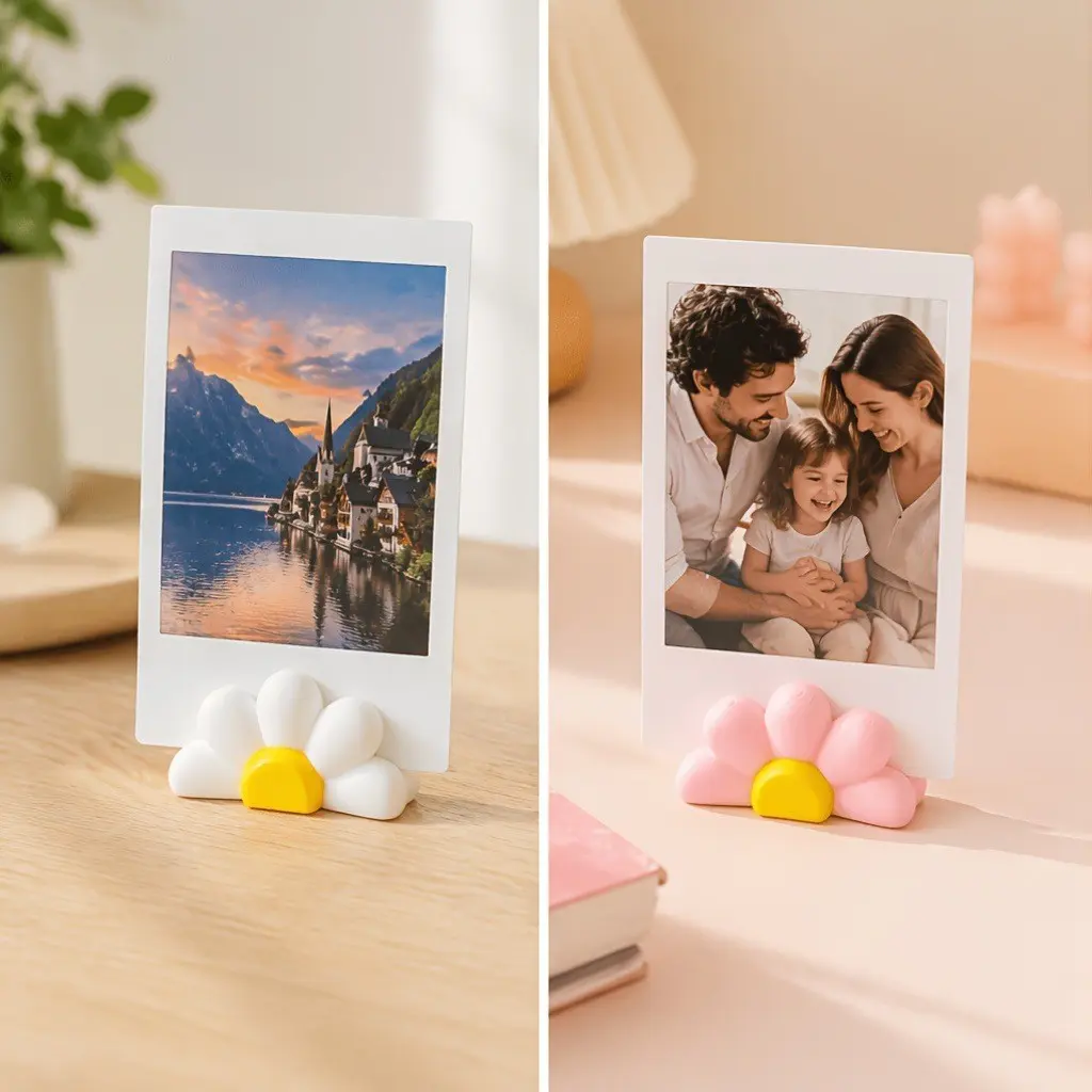 4 Pcs Mini Daisy Flower Photo Holder, Cute Desk Clip for Polaroid Pictures,  Multifunctional Stand for Desk, Photo Card, Notes, Tabletop Display for Office, School, Home Decoration