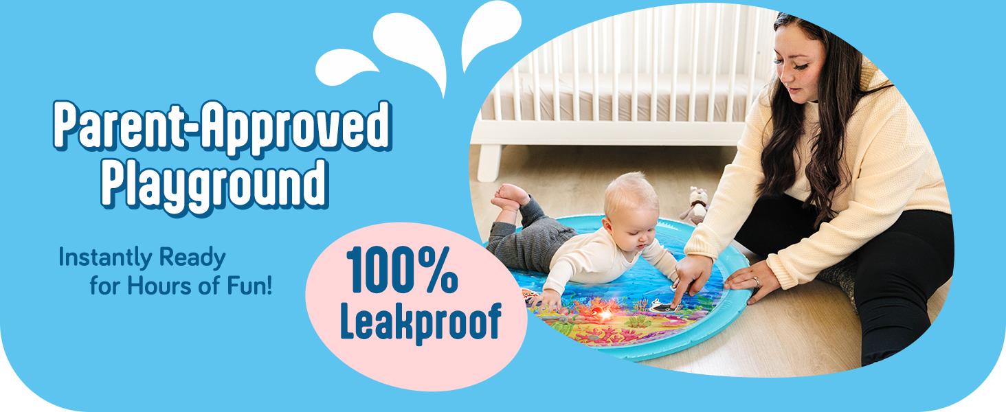 Lights Up Tummy Time Water Mat for Babies, 30" X-Large Baby Water Mat Tummy Time for Sensory with LED Glowing Fishes, Inflatable Fun Pad for Infants Toddlers 3 to 36 mo