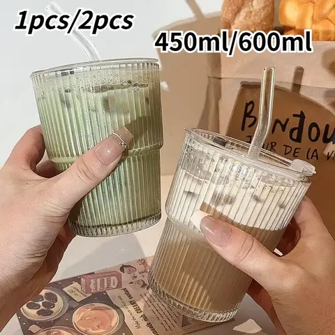Insulated Glass Cup with Straw and Lid, Leak-Proof Portable Travel Mug for Coffee & Drinks, Available in Single or Dual Pack